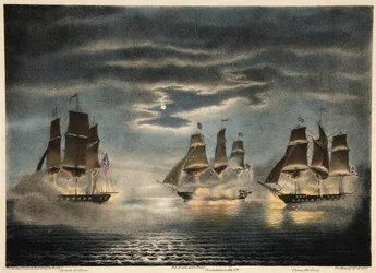 Captura de HM Ships Cyane & Levant, pela Constituição da Fragata dos EUA, da Army and Navy Magazine, pub. 1840